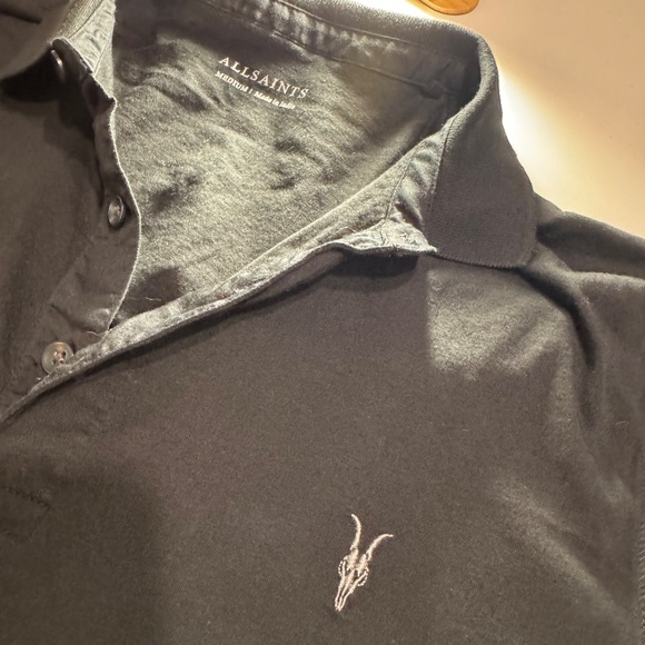 AllSaints Vidal Youth/Teen Polo Shirt Regular Fit Short Sleeve Black Size M - Picture 6 of 10